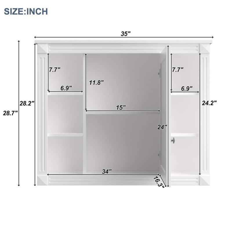 Wall Mounted Bathroom Storage Cabinet with Mirror, 6 Open Shelves