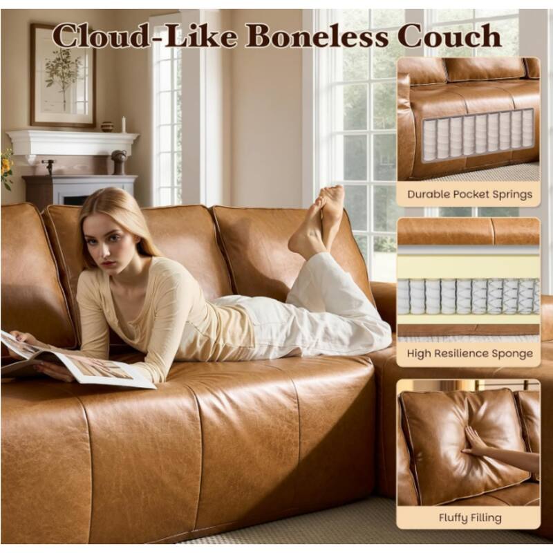 114.17" L-Shaped Faux Leather Sectional Sofa, No Assembly Required