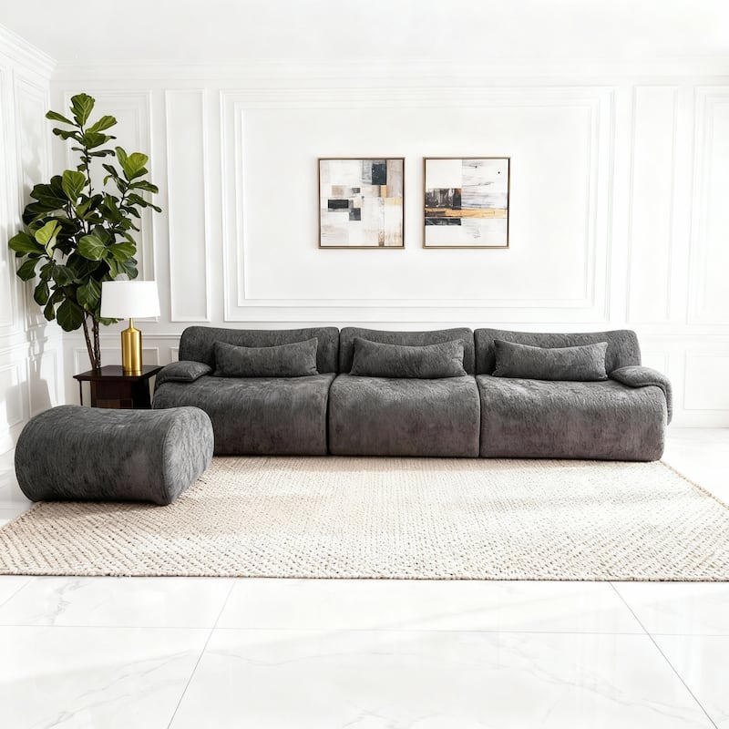 118" Boneless Couches for Living Room, Sectional Couches Modular Sofa with Ottoman, Memory Foam Cloud Couch