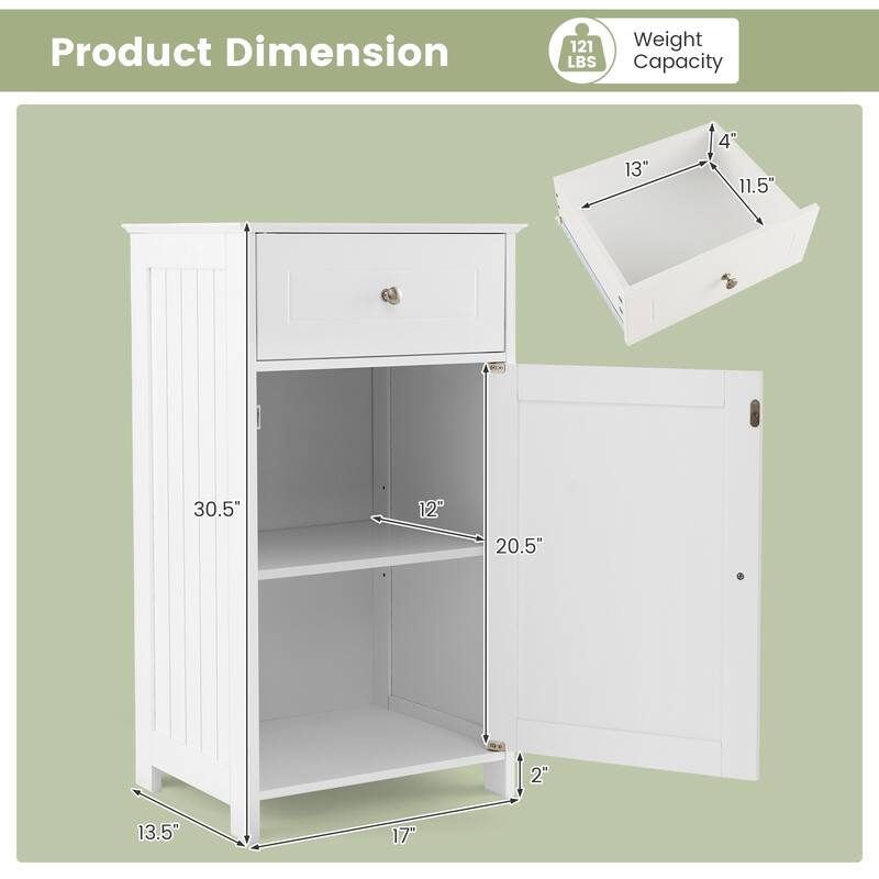 Bathroom Storage Cabinet with Drawer and Adjustable Shelf - 17" x 13.5" x 30.5"