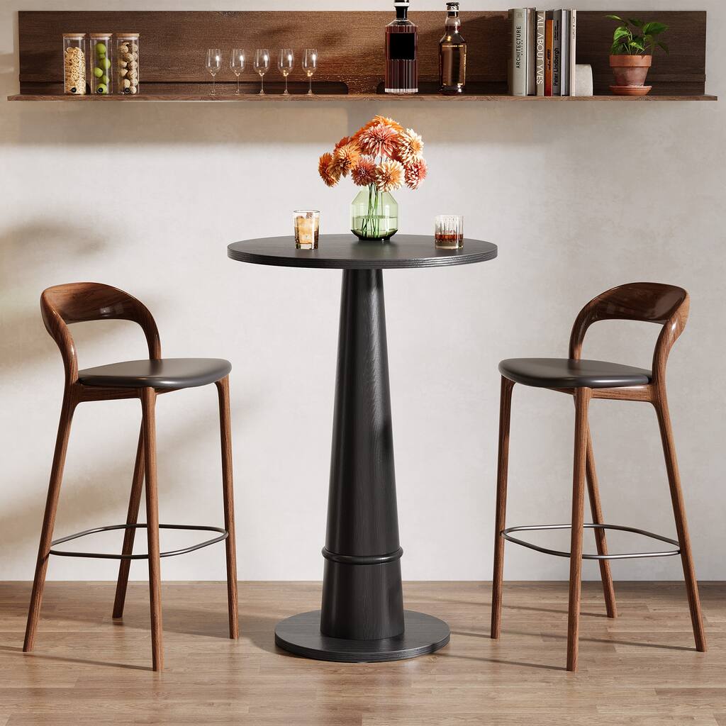 37.4 High Round Bar Table with Solid Wood Pillar
