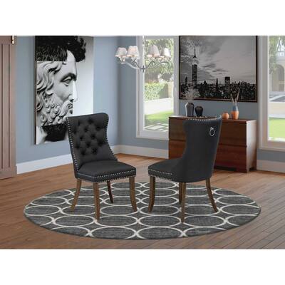 Parson Dining Chairs Set of 2 - Dark Gray Faux Leather Upholstered Kitchen Chairs with Nailhead Trim