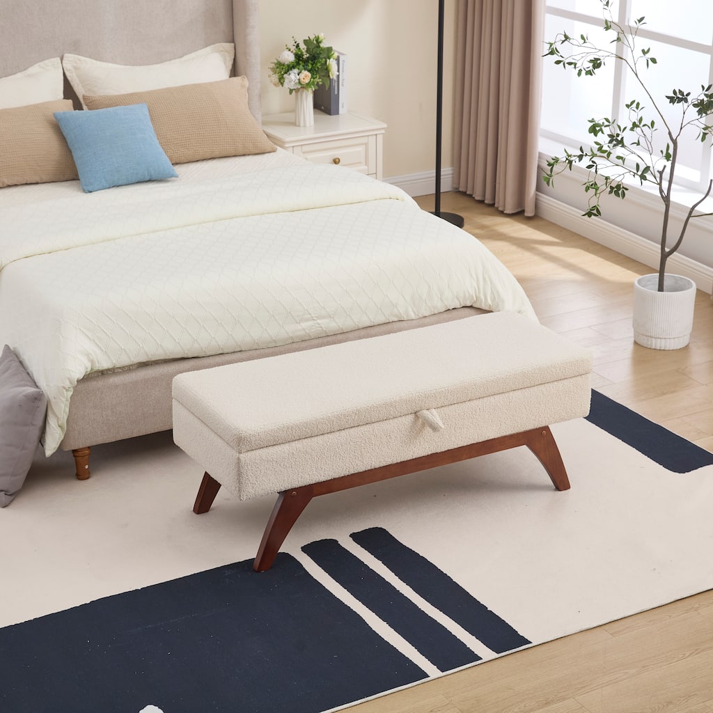 Teddy wool fabric, solid wood feet for solid weighing, and bed end stool with storage function