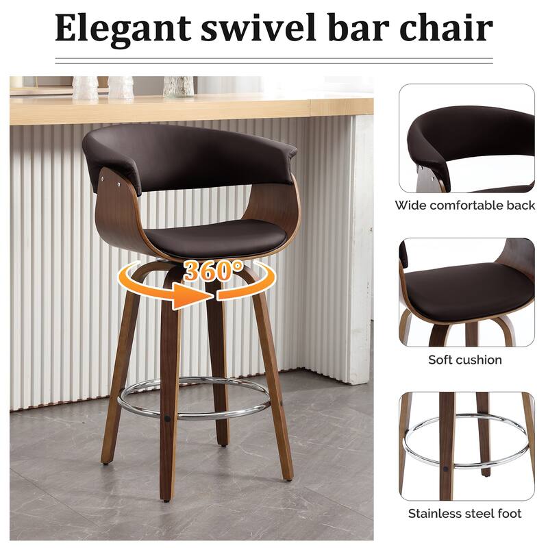 26"/29" Faux Leather Swivel Bar Stools, Wood Counter Stool