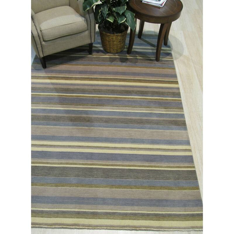 Light blue/cream Transitional Stripe Striped Area Rug Bed Bath