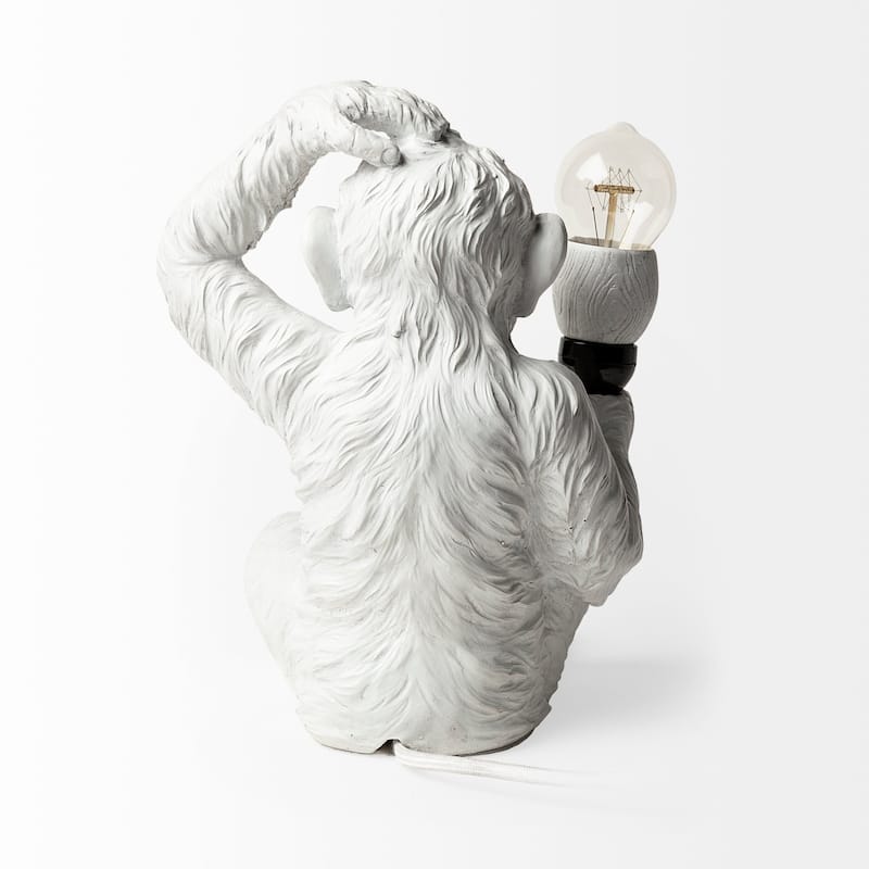 Simia White Resin Playful Monkey Table Lamp - 9"W x 9"D x 12"H