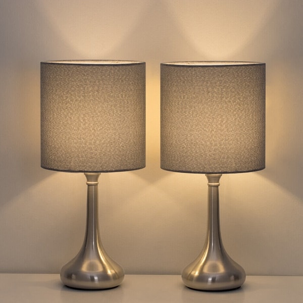 Set of 2 Modern Bedside Table Lamp Nightstand Lamp with Fabric Shade