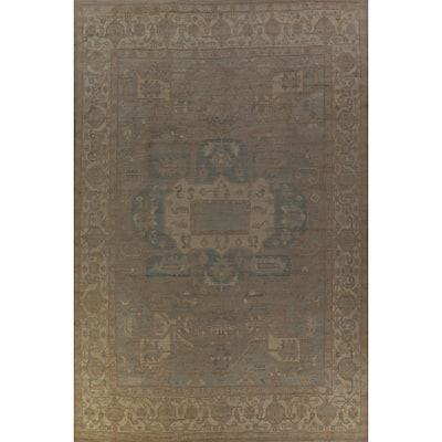 Hand Knotted Oriental 100% Wool Carpet Transitional Medallion Greys & Charcoal Oushak Area Rug - 17' 5'' X 12' 5''