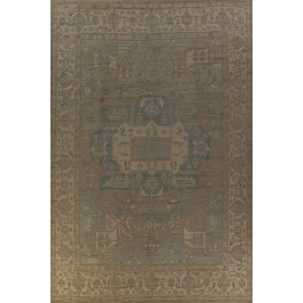 Hand Knotted Oriental 100% Wool Carpet Transitional Medallion Greys & Charcoal Oushak Area Rug - 17' 5'' X 12' 5''