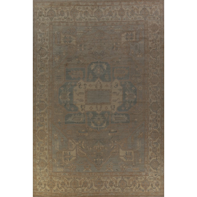 Hand Knotted Oriental 100% Wool Carpet Transitional Medallion Greys & Charcoal Oushak Area Rug - 17' 5'' X 12' 5''