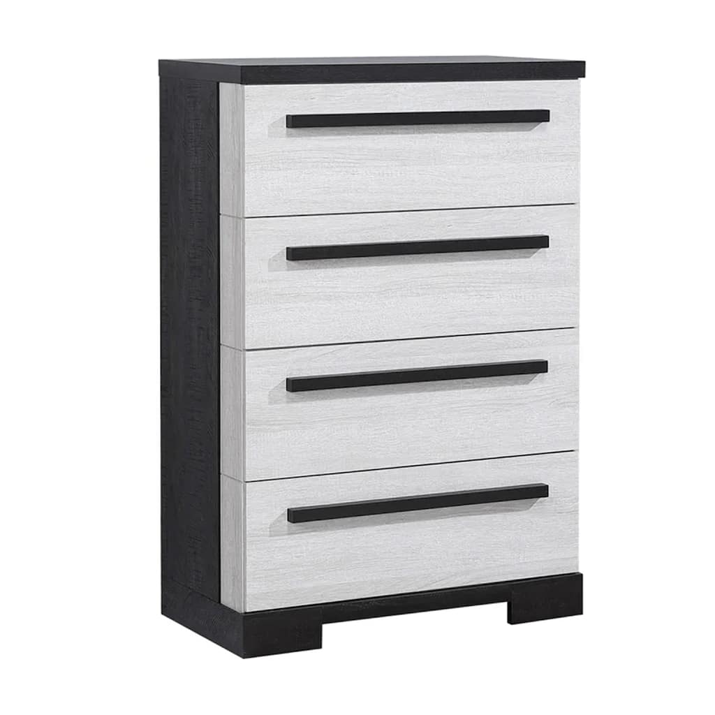 Ruthe Tall Dresser Chest with 4 Drawers, Ebony Black, White Wood