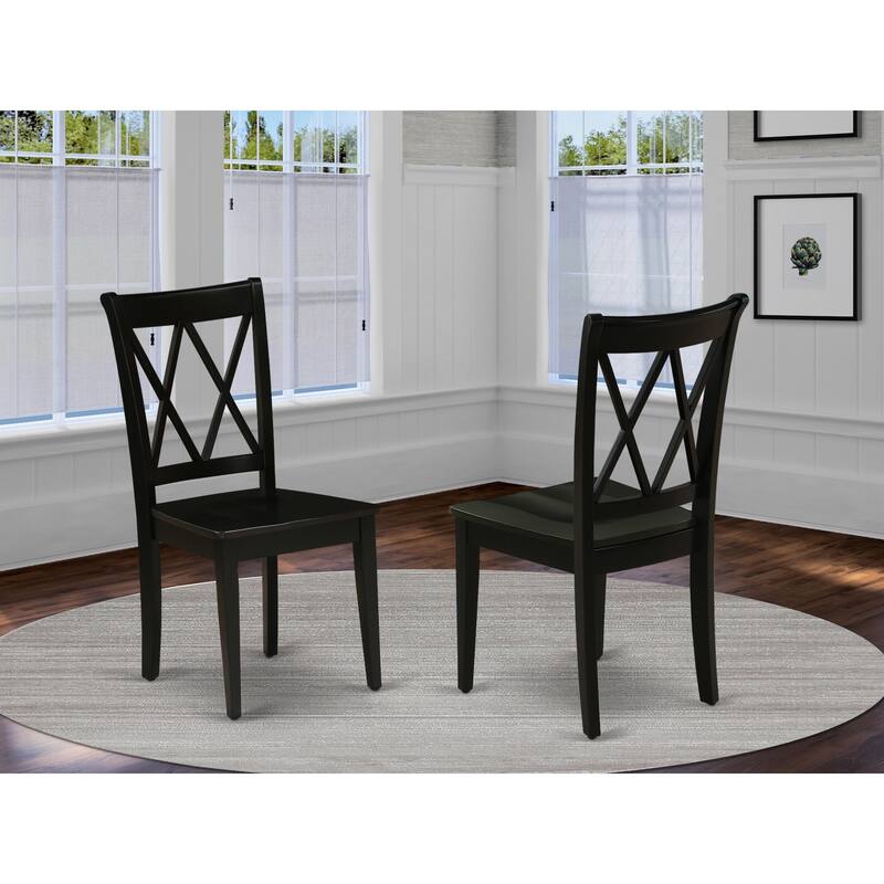 East West Furniture Clarksville Dining Chairs - Double Cross Back Wooden Seat Chairs, Set of 2, Black - CLC-BLK-W - CLC-BLK-W