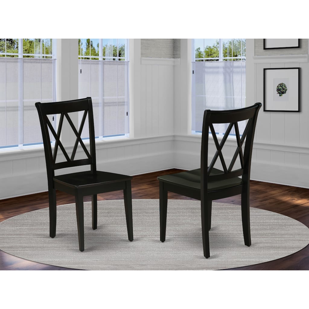 East West Furniture Clarksville Dining Chairs - Double Cross Back Wooden Seat Chairs, Set of 2, Black - CLC-BLK-W