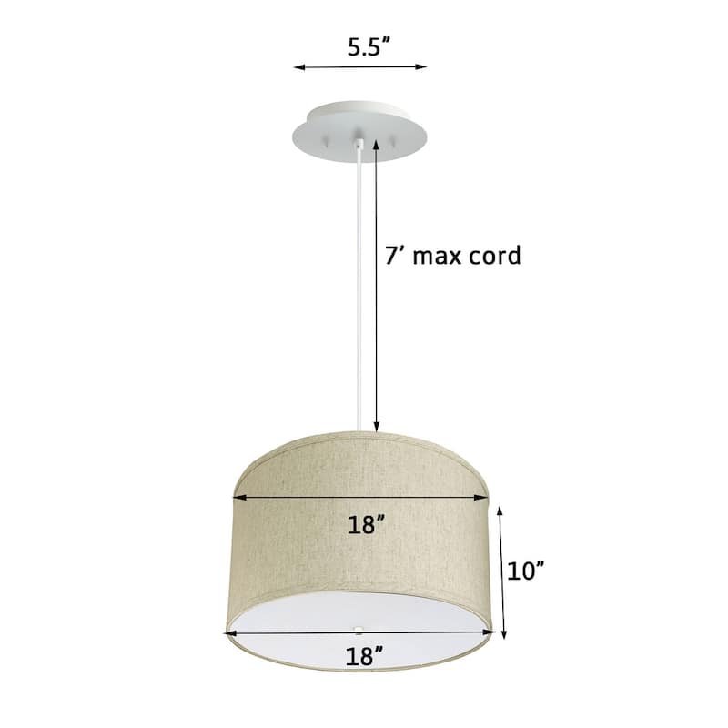 18" W 2 Light Pendant Textured Oatmeal Shade with Diffuser, White Cord