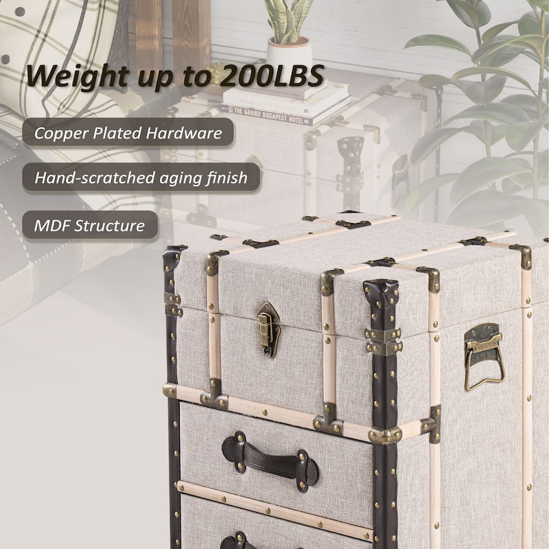 COZAYH Vintage Nightstand with Buckle Hinged Top, Linen Accent End Side Table for Living Room, Rectangle, Grey