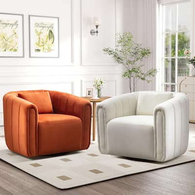Ebello Oversize Velvet Swivel 360° Rotation Barrel Comfy Round Armchair With Plump Pillow Suitable For Living Room Bedroom