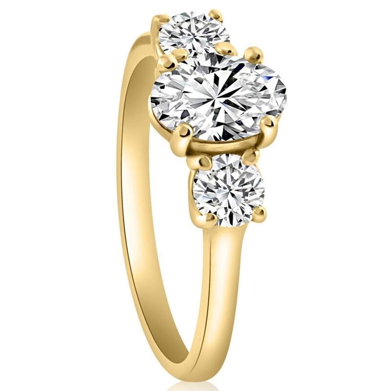 VS 2Ct TW Oval Lab Grown 3-Stone Diamond Engagement Ring in White or Yellow Gold