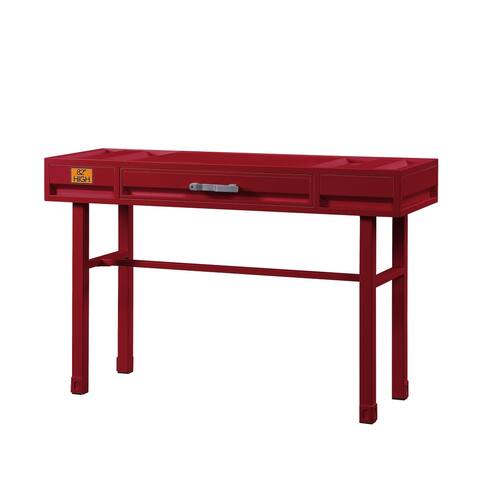 Industrial Style Metal and Wood 1 Drawer Vanity Desk, Red