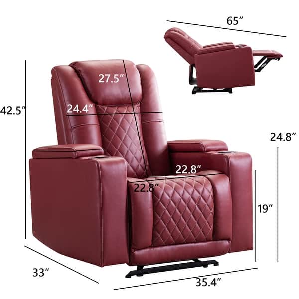dimension image slide 0 of 2, Electric Power Theater Recliner Chair with USB Ports and Cup Holders