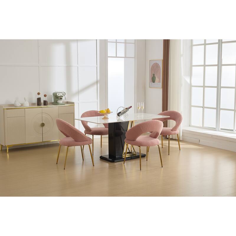 Set of 1 Teddy Fabric Dining Chairs With Curved Backrest and Golden Metal Legs for Kitchen or Dining Room ,Pink