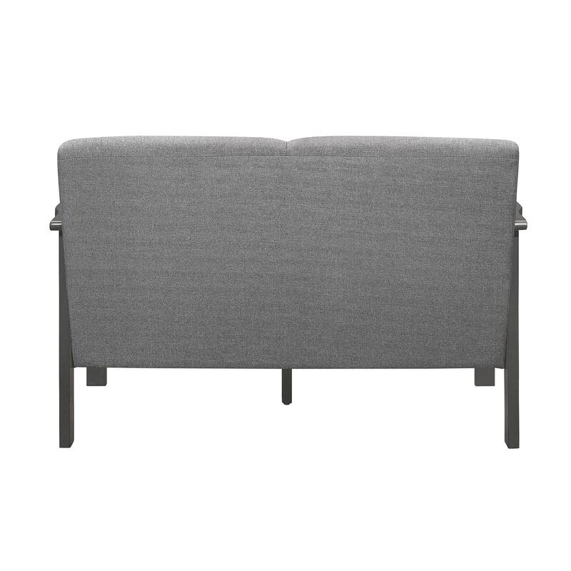 Classic Living Room 1Pc Loveseat Gray Cushion Seat And Back Solid Rubberwood Furniture Transitional Style