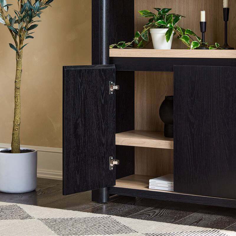 Walker Edison Modern Wood Open Bookshelf with Storage Cabinet