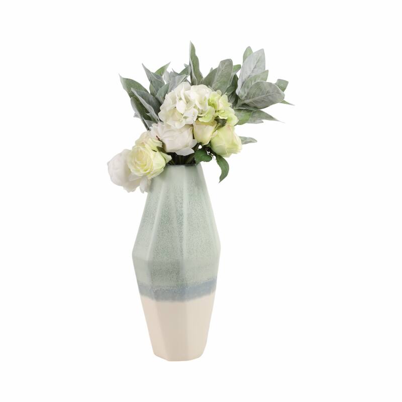 Earthenware Vase Faceted Design Ombre Finish Modern Geometric Style