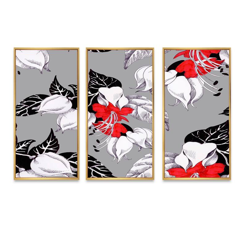 Designart "Blossoming Red Flowers With Black Leaves" Traditional Framed