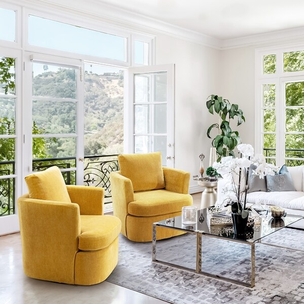 LUE BONA Modern Chenille Upholstered Swivel Accent Barrel Chair Set Modern Swivel Armchair for Living Room On Sale Bed Bath Beyond 40809909