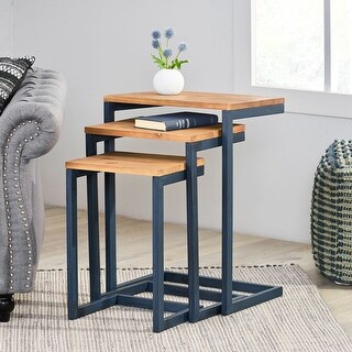 Nesting Coffee Table Set of 3, Stackable Rectangular End Table C-shaped ...
