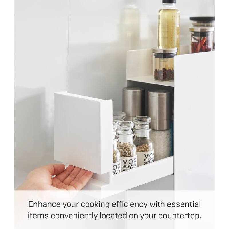Yamazaki Home Two-Tier Sliding Drawer Seasoning Rack, Steel - L 19.69 x W 4.92 x H 20.67 inches