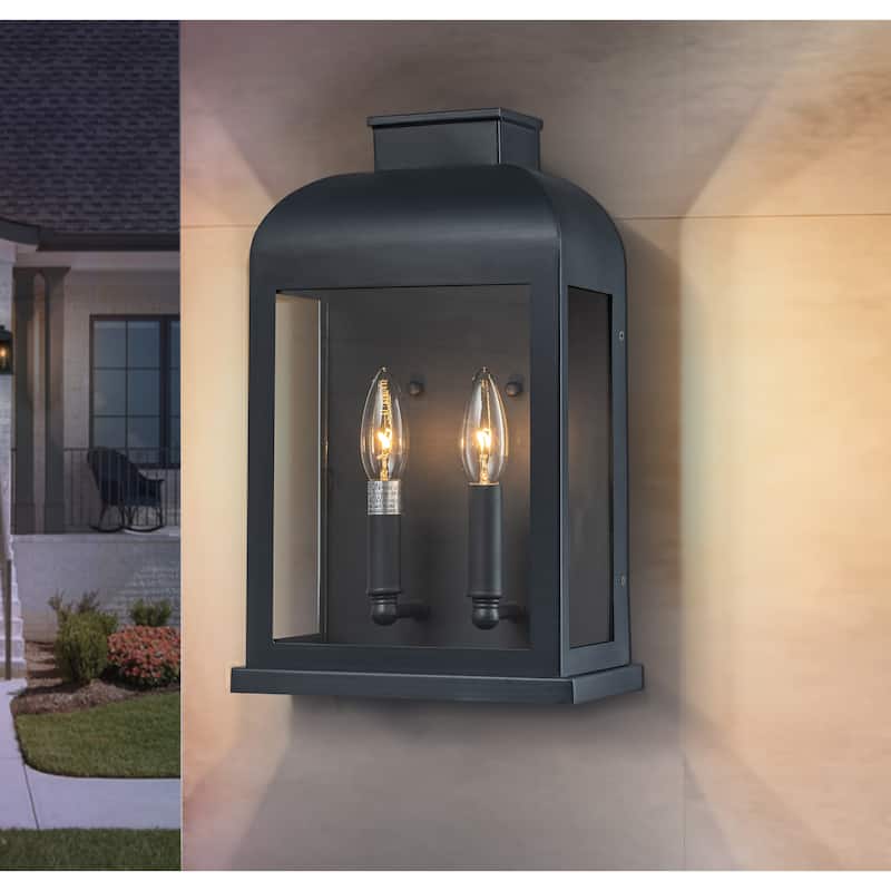 OB - 2-Light Classic Retro Black 8" Wide Hardwired Outdoor Wall Lantern Sconce - Black