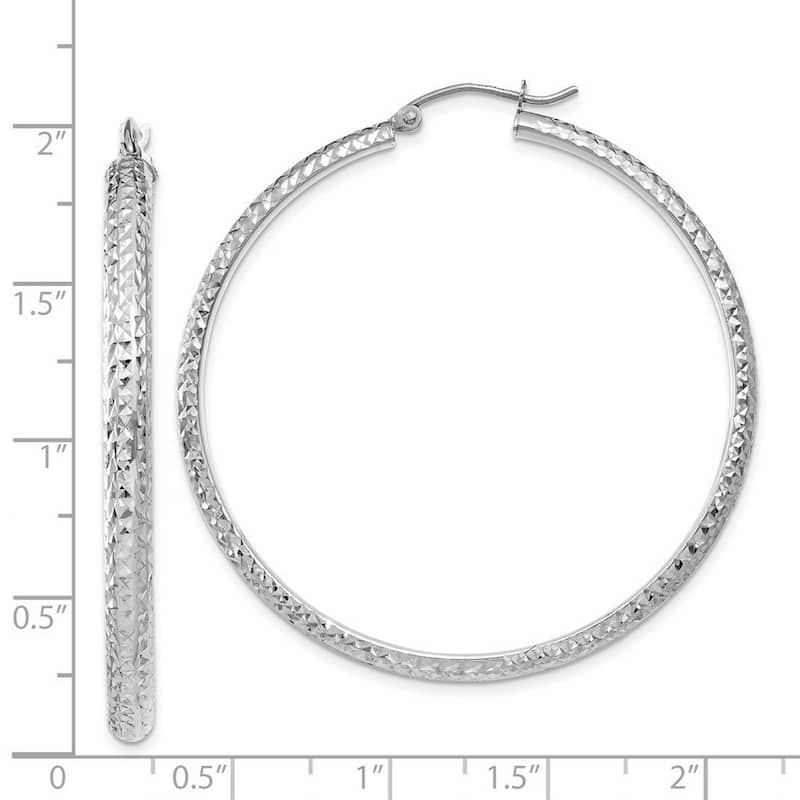 Curata 14k White Gold Sparkle Cut 3.5x46mm Hoop Earrings - 46mm long 3.5mm Thick