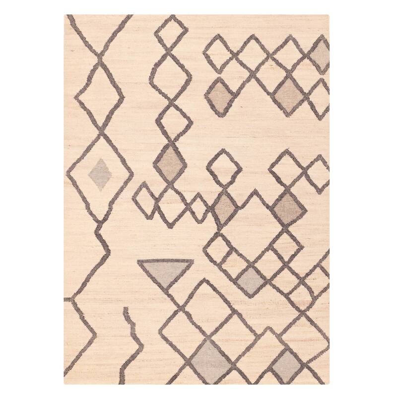 ECARPETGALLERY Flat-Weave Palas Denizli Cream Jute, Rayon Kilim - 5'4 x 7'5