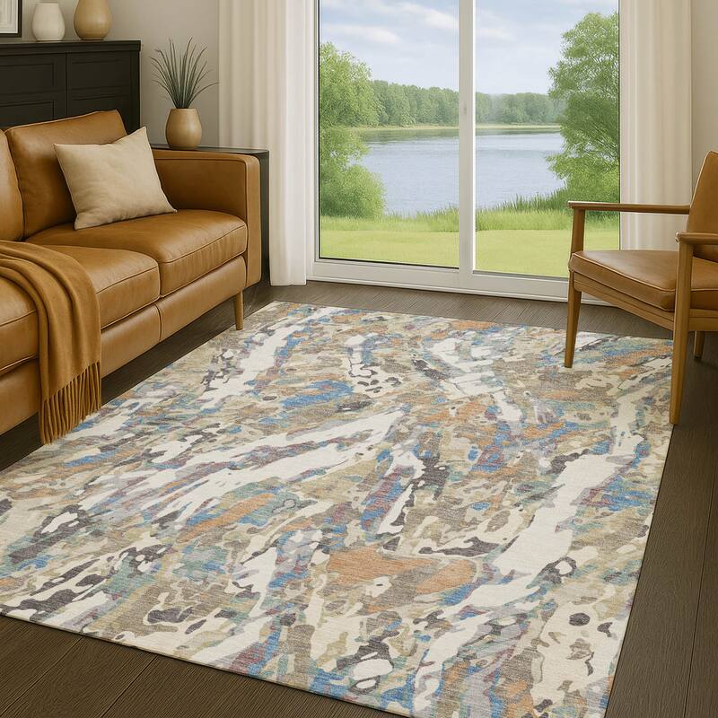 Machine Washable Indoor/ Outdoor Brushstrokes Chantille Rug