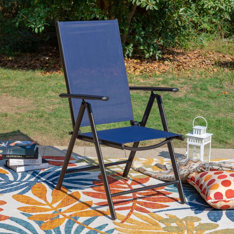 Outdoor 5/7-Piece Patio Dining Set, 7-positon Reclining Folding Sling Chair & E-Coating Metal Steel Table