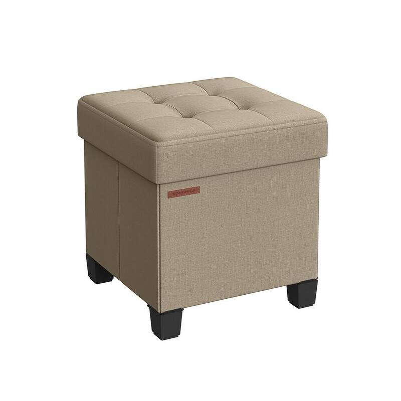 Velvet Ottoman Footrest with Storage, Tufted Design and Wooden Legs