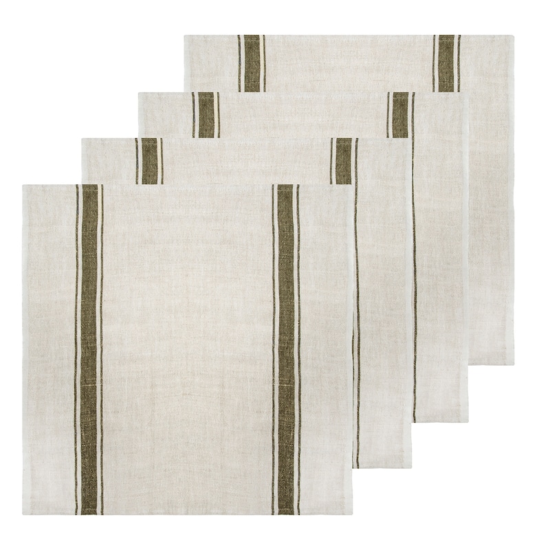 Caravan Marseille Napkins - Set of 4 - Olive Green, Natural