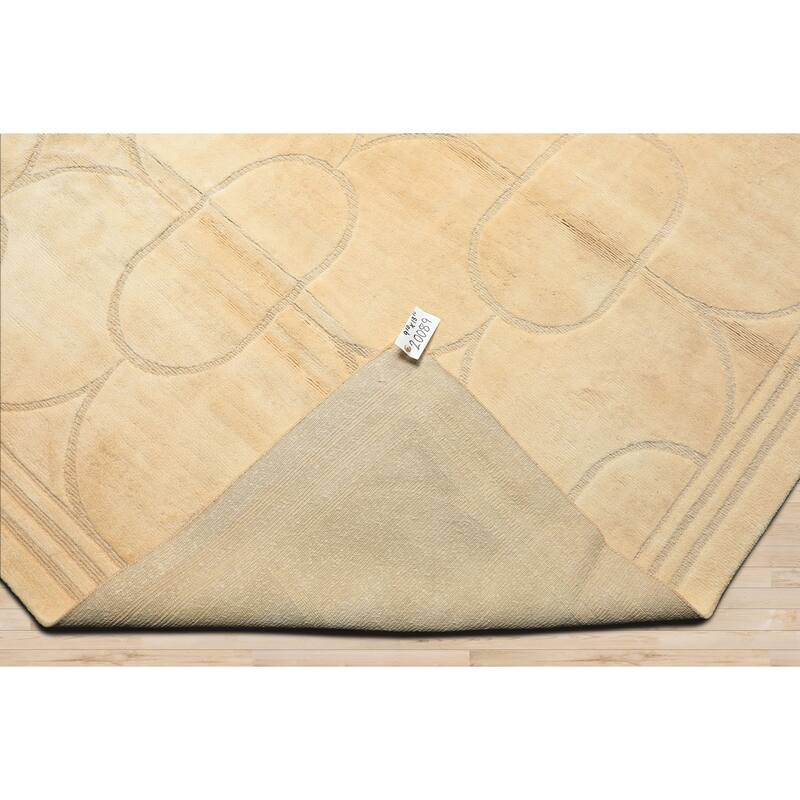 9'10''x13'10'' Tibetano Hand Knotted Wool & Linen Ivory Tibetan Art Deco Rug - 9' 10'' x 13' 10''