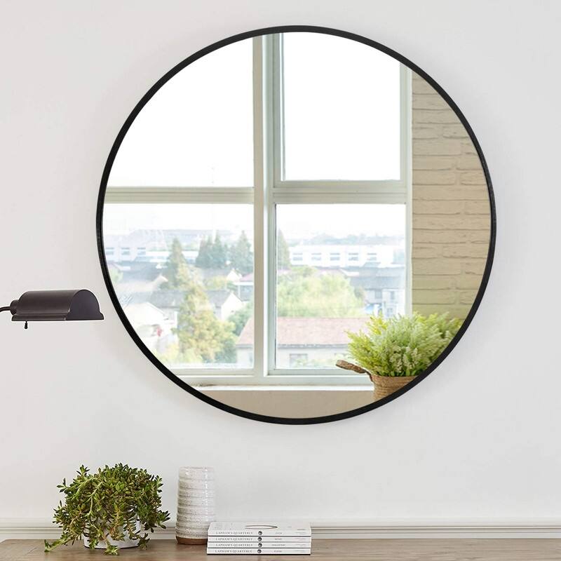 Classic Round Accent Bathroom Mirror Metal Frame Hanging Wall Mounted Circle Mirror for Wall Decor Vanity Entryway Living Room