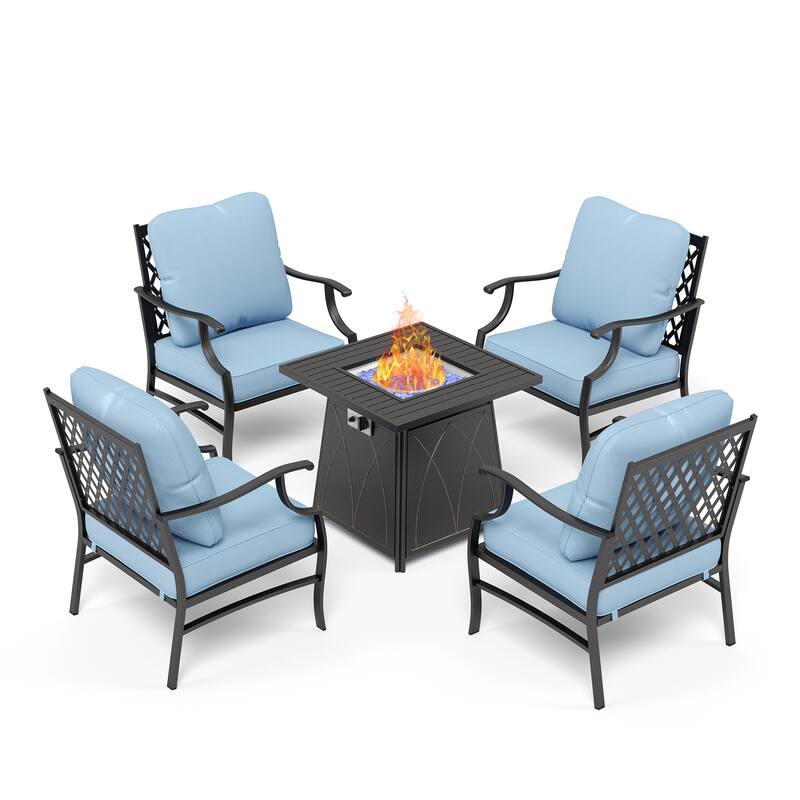 MAISON ARTS 5-Piece Patio Conversation Set with 28'' Gas Fire Pit Table