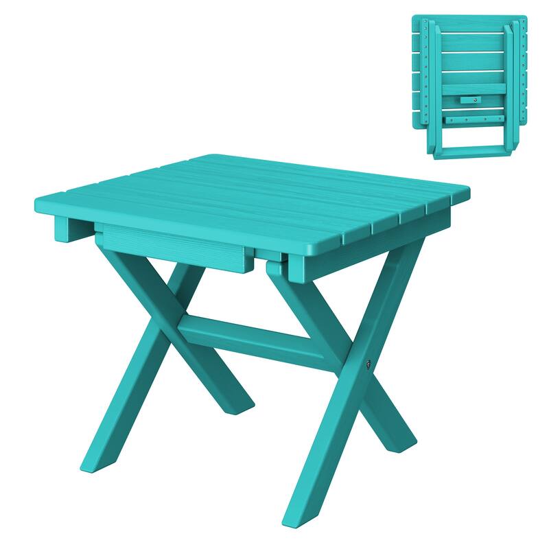 Outdoor Patio HDPE Foldable Side Table, Waterproof & Weather Resistant - Tiffany Blue