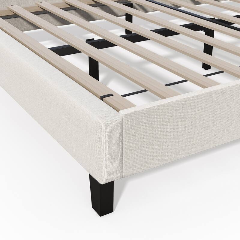 Moasis Button-Tufted Linen Upholstered Platform Bed with Adjustable Headboard