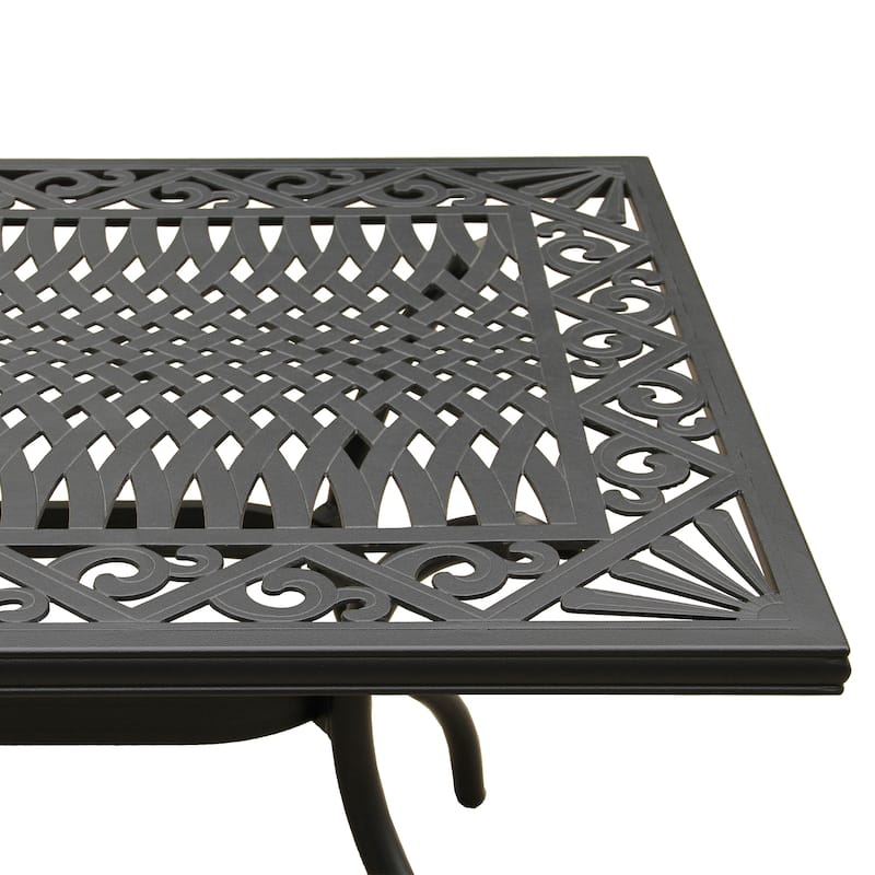 Modern Ornate Outdoor Mesh Aluminum 68-in Rectangular Patio Dining Set with Six Chairs - N/A