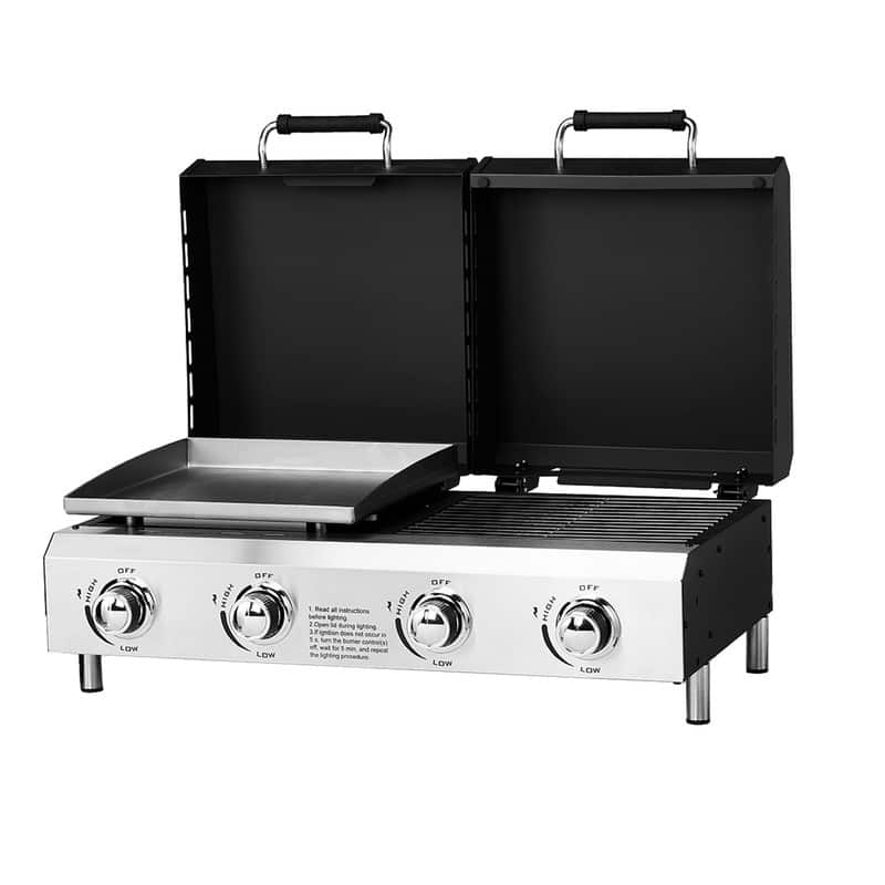 4 Burner Tabletop Flat Top Griddle And Grill 2-In-1 Propane Gas Grill And Griddle Combo With Lid - N/A