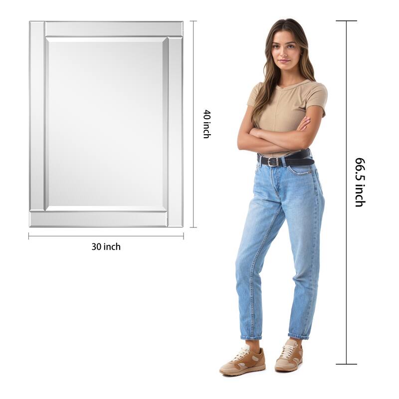 Beveled Rectangle 1"-Beveled Center Wall Mirror with Solid Wood Frame - Clear