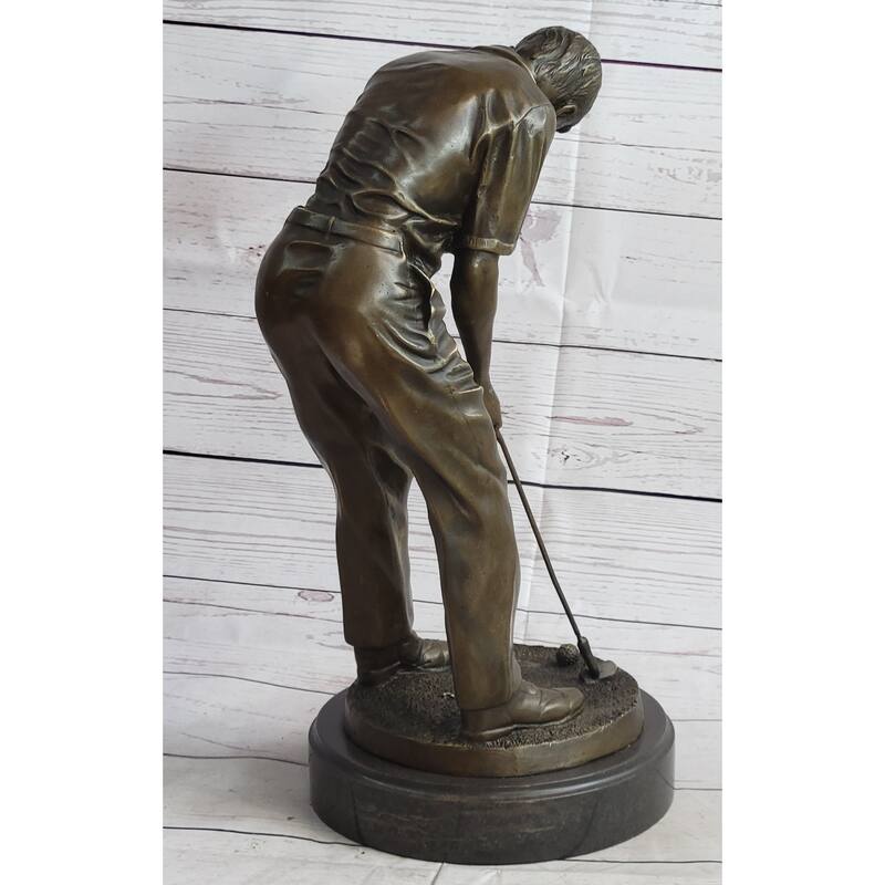 Male Golfer Dad Bronze Metal Sculpture Statue Trophy Signed Original Handmade Art 17 Inches X 9 Inches