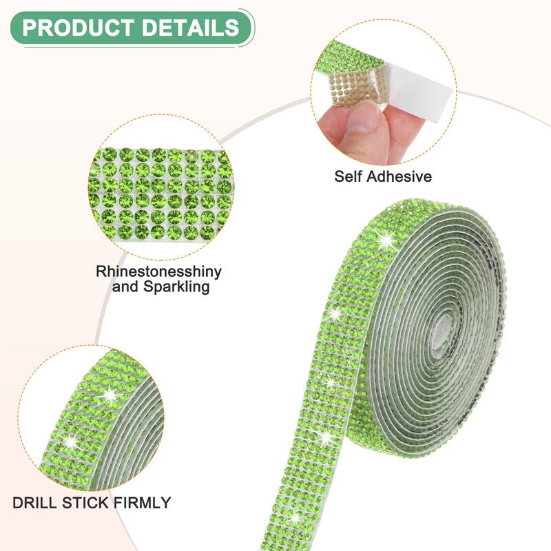 2-Roll Crystal Rhinestone Ribbon,0.5/1.1 Inch x 2 Yards for DIY - Light Green