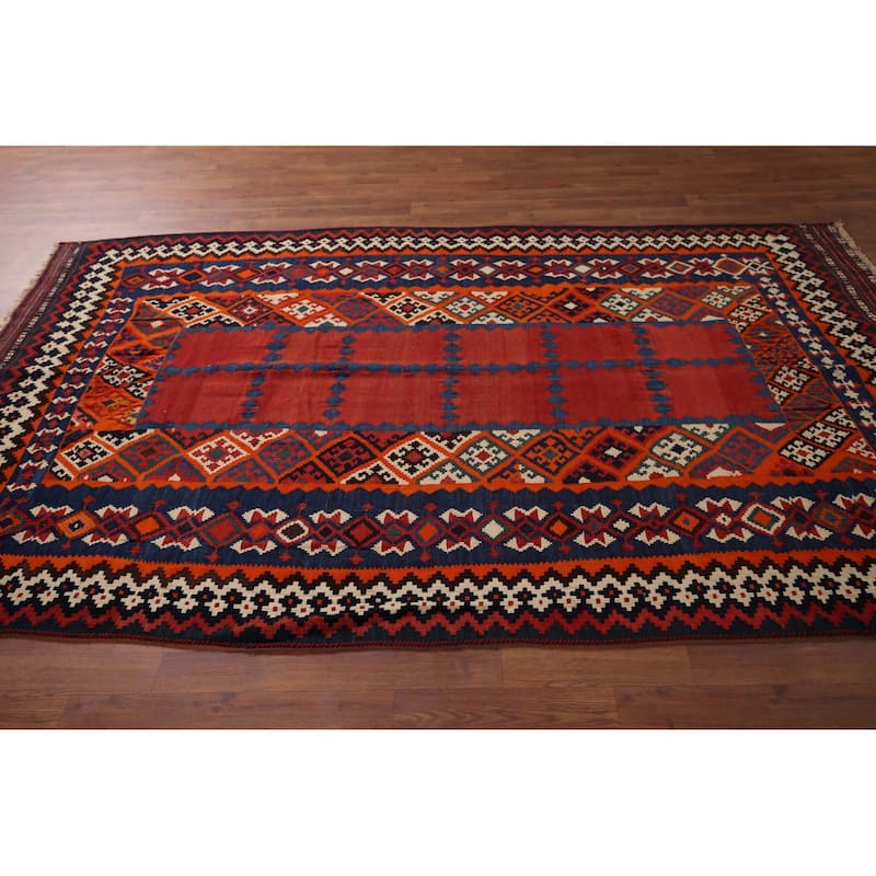 Vegetable Dye Kilim Qashqai Persian Vintage Hand-Woven Wool Carpet - 5'4"x 8'8"