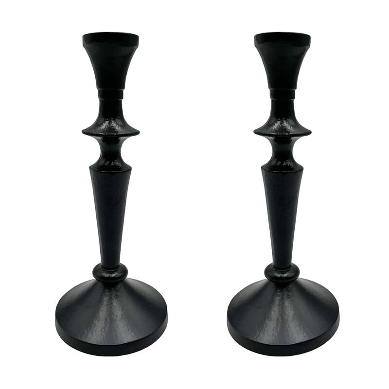 8 Inch Decorative Handmade Aluminum Artistic Candle holder Set of 2 - 3.5 x 3.5 x 8 in - Black